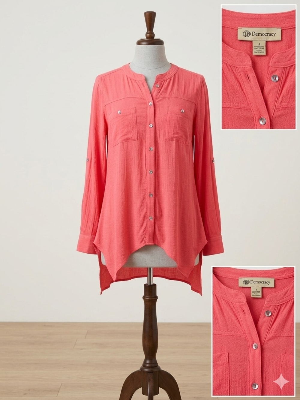 Democracy Coral Pink Button-Front High-Low Shirt